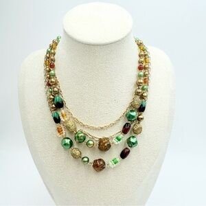 Vintage Signed Japan Multicolor Multi Stands Beaded Necklace